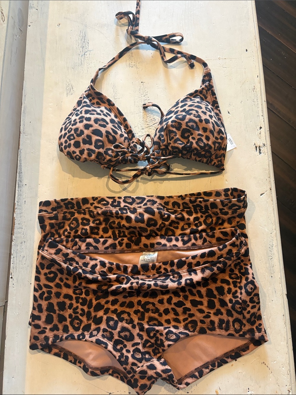 Leopard Print High-Waist Bikini Set - Brown